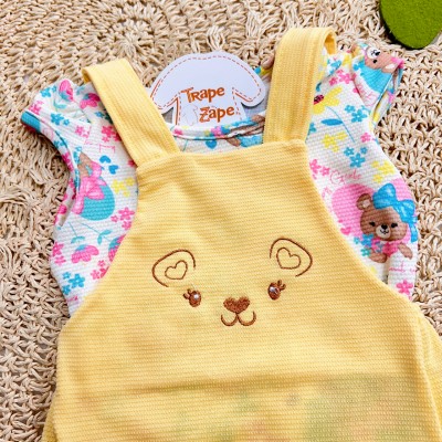 Conj. Blusa Baby Girl e Jardineira Ursinha - Amarelo